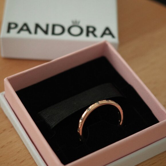 Pandora Simple Sparkling Band Ring, 14k rose gold-plated wishbone, NEW, Size 5 - Picture 4 of 7